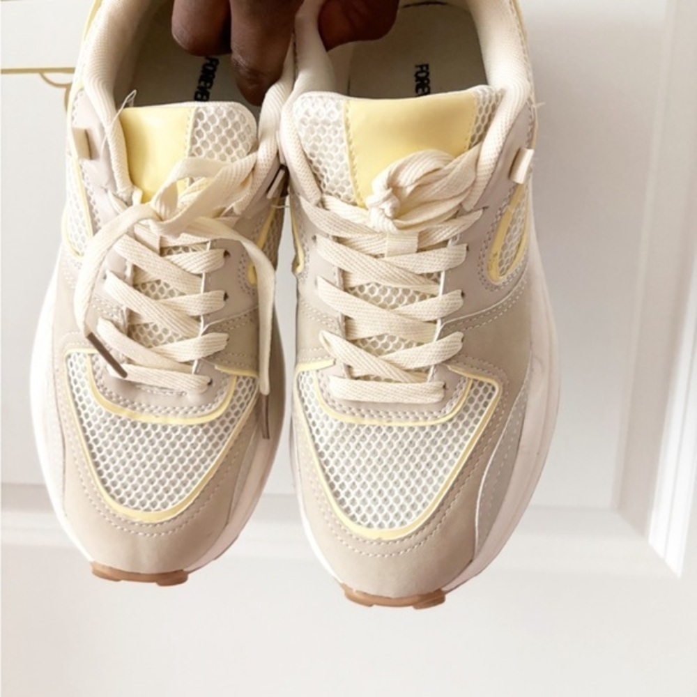 Cream and Pale Yellow Women's Athletic Sneakers
